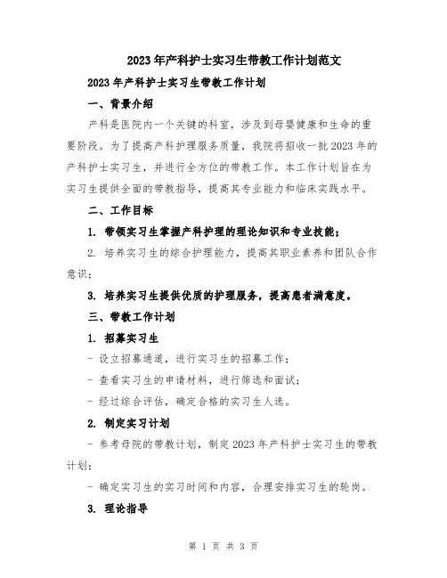 2023年产科护士实习生带教工作计划范文