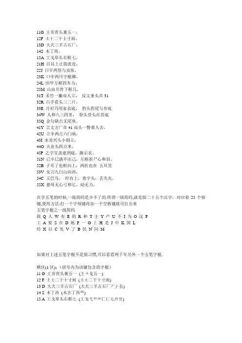 五笔字根表口诀