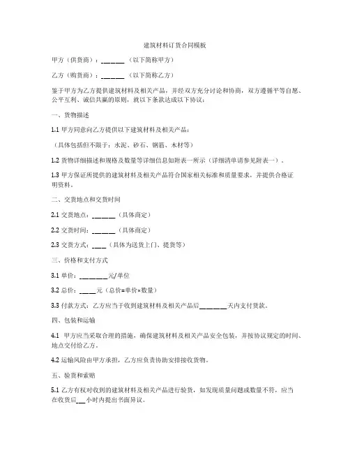 建筑材料订货合同模板