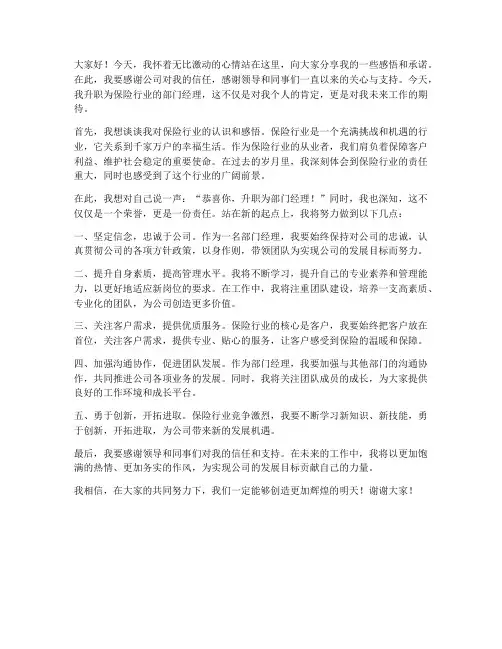 保险行业升职发言稿范文