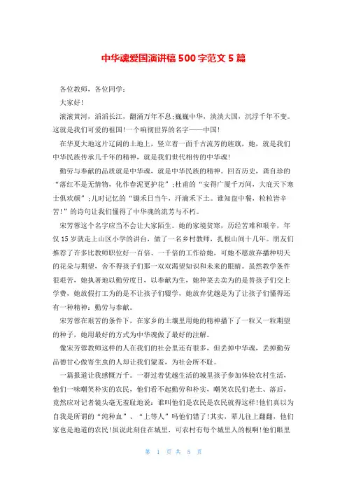 中华魂爱国演讲稿500字范文5篇
