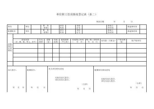 单位职工住房情况登记表