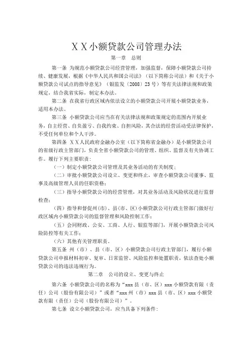 小额贷款公司管理办法