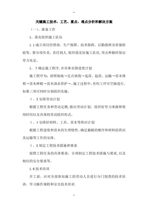 关键施工技术、工艺、重点、难点分析和解决方案
