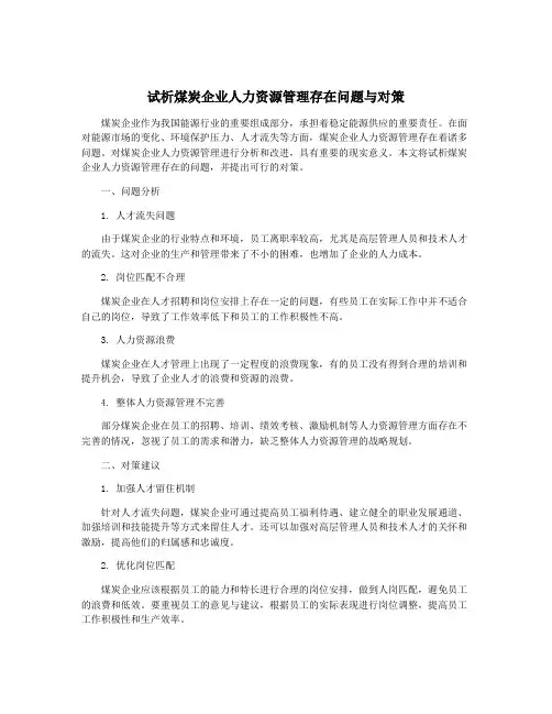 试析煤炭企业人力资源管理存在问题与对策