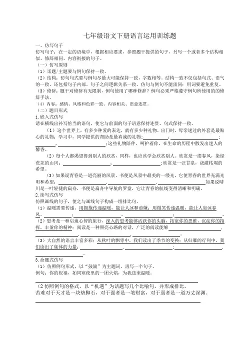 语言运用专题 练习  2020-2021学年部编版七年级语文下册