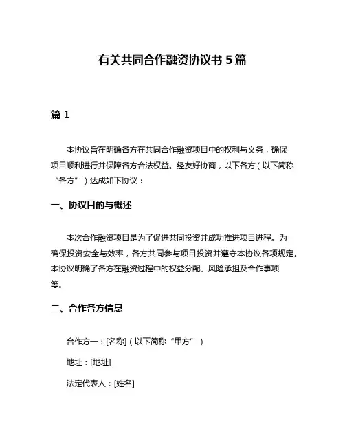 有关共同合作融资协议书5篇