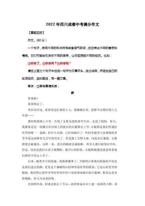 2022年四川成都中考满分作文《桥》