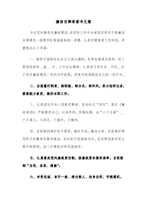 廉洁自律承诺书文案（六篇）