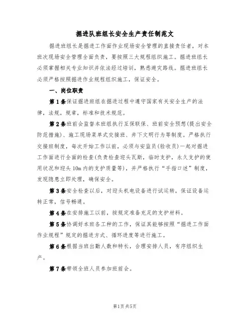 掘进队班组长安全生产责任制范文（2篇）