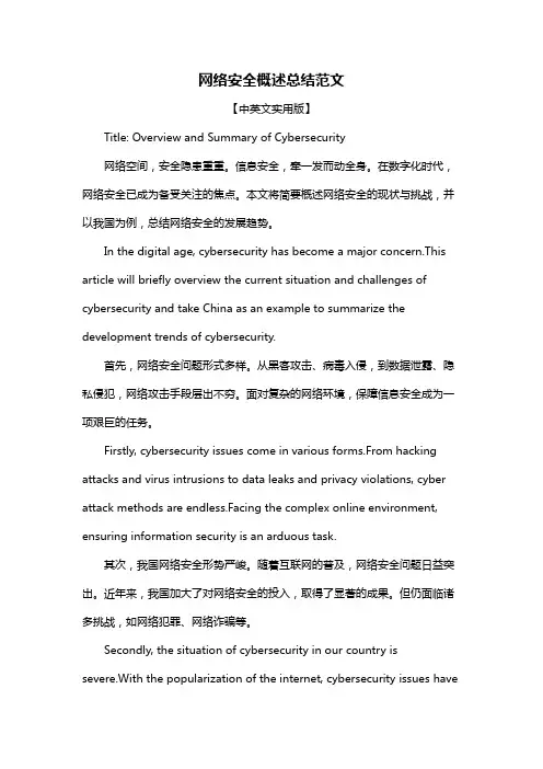 网络安全概述总结范文