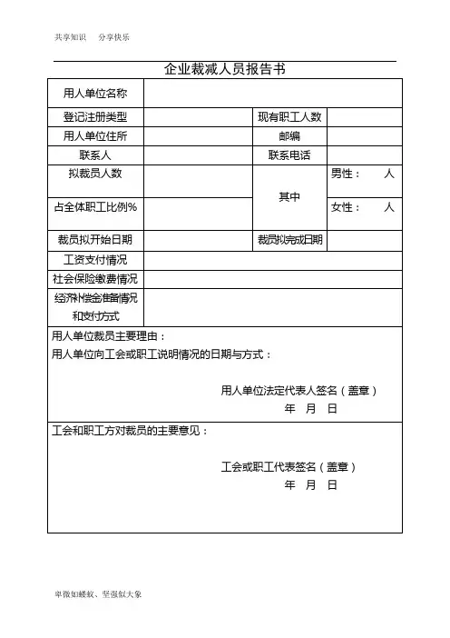 企业裁减人员报告书
