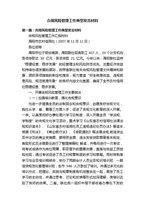 合规风险管理工作典型发言材料