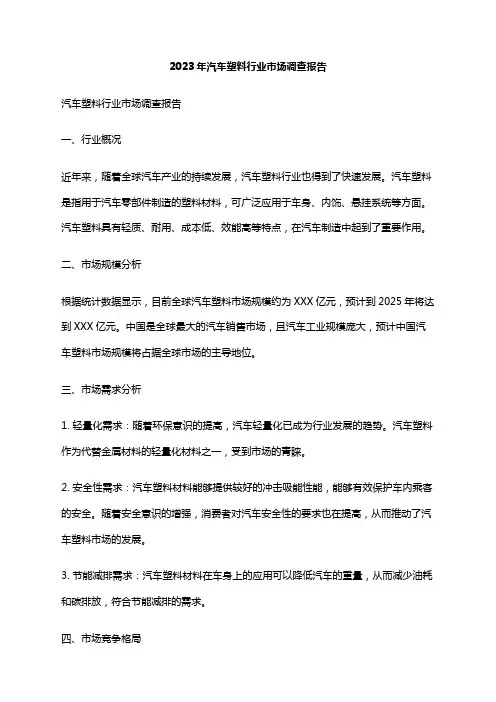 2023年汽车塑料行业市场调查报告