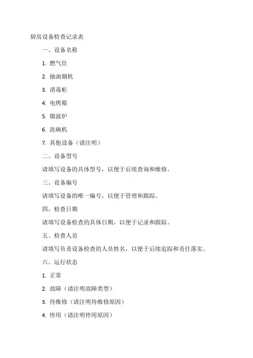 厨房设备检查记录表
