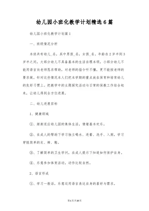 幼儿园小班化教学计划精选6篇