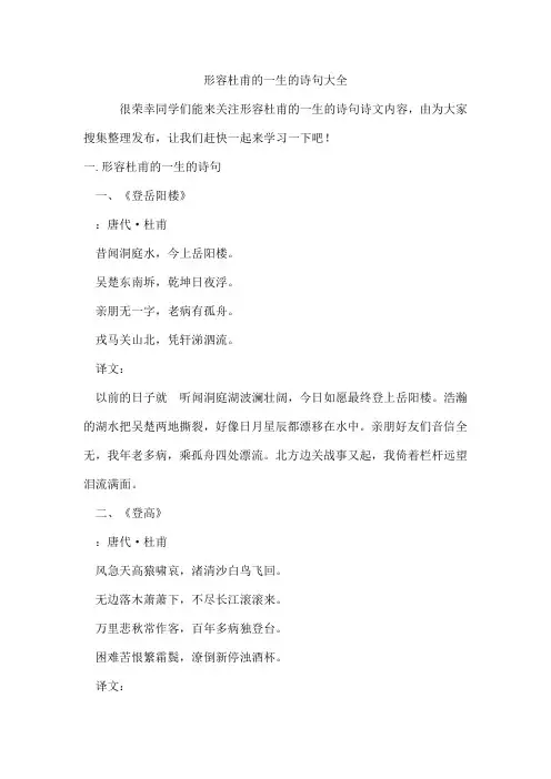 形容杜甫的一生的诗句