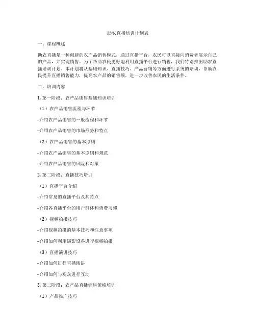 助农直播培训计划表