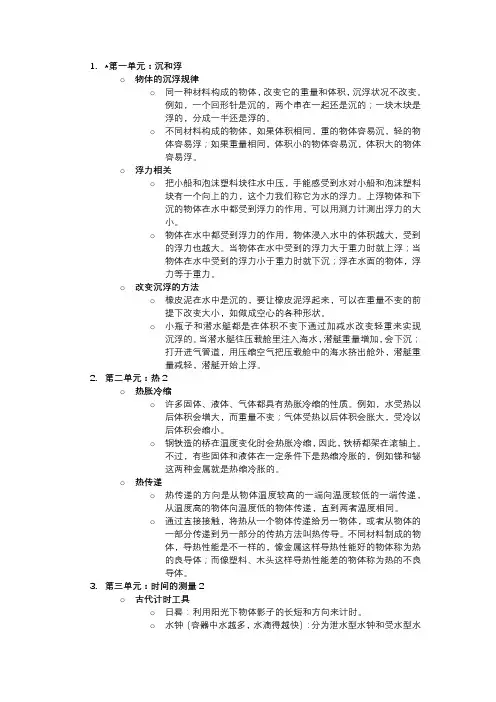 五年级下册人教版科学背诵整理