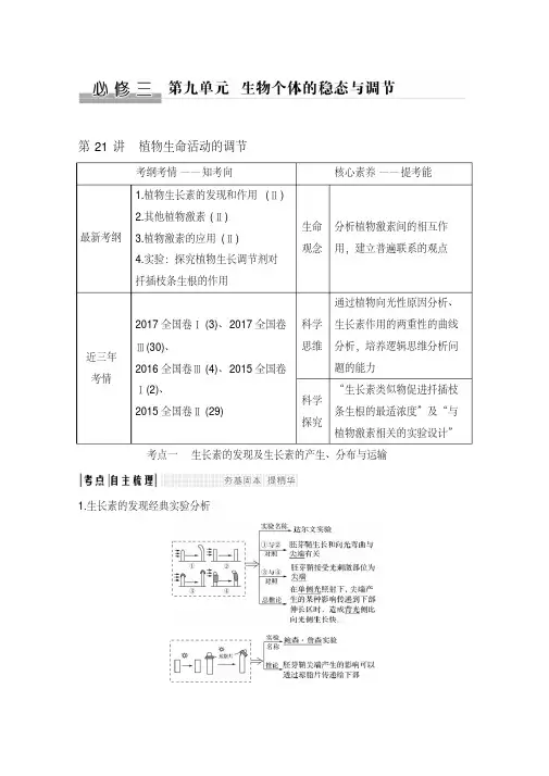 2020版生物高考新素养总复习中图版讲义：第21讲+植物生命活动的调节和答案