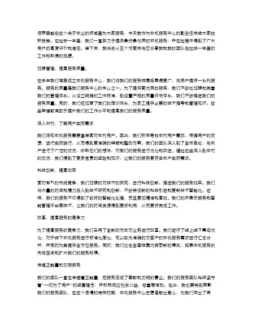 《农机服务中心副主任述职报告范文》