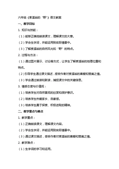 六年级《索溪峪的“野”》语文教案