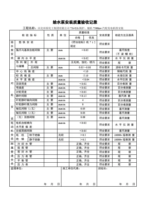 锅炉附属设备安装验收表格
