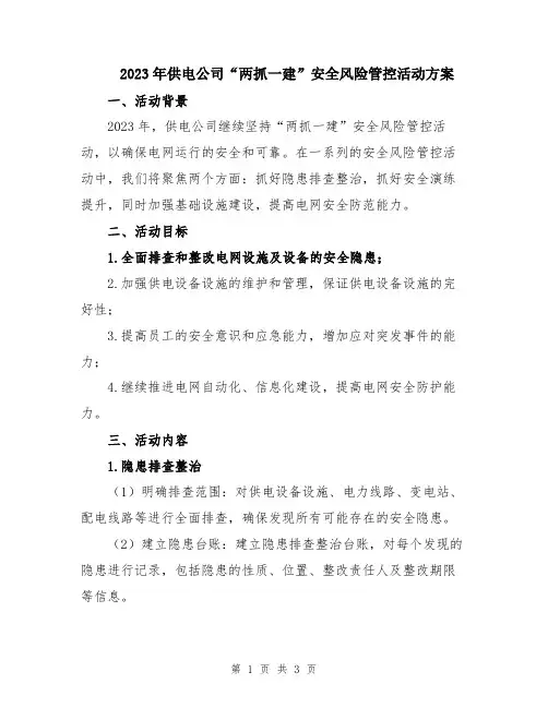 2023年供电公司“两抓一建”安全风险管控活动方案