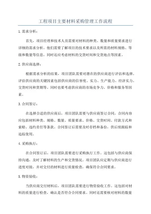 工程项目主要材料采购管理工作流程