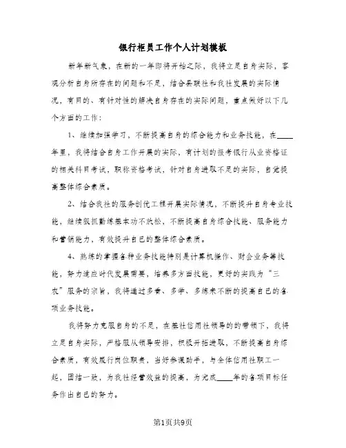 2024年银行柜员工作个人计划模板（三篇）