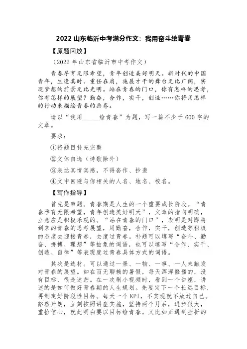 2022山东临沂中考满分作文：我用奋斗绘青春(写作指导+满分作文)
