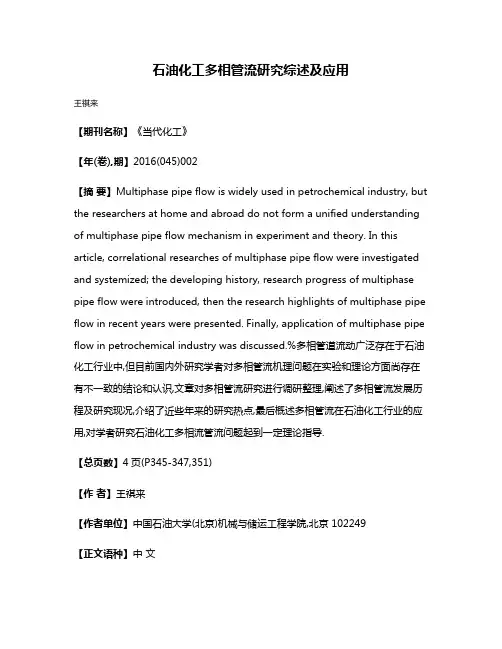 石油化工多相管流研究综述及应用