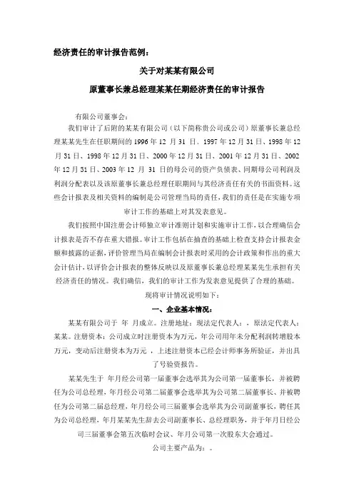 经济责任的审计报告范例：