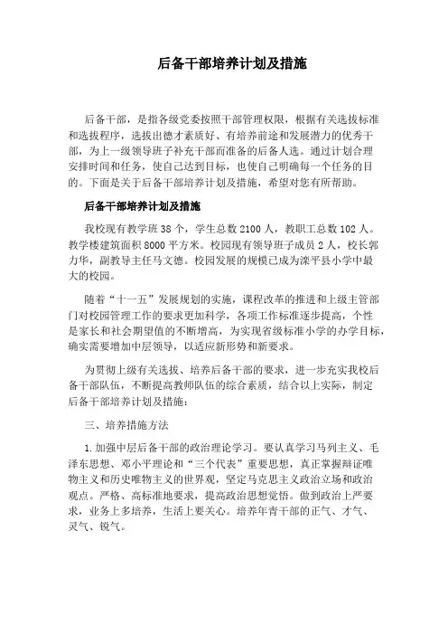 后备干部培养计划及措施