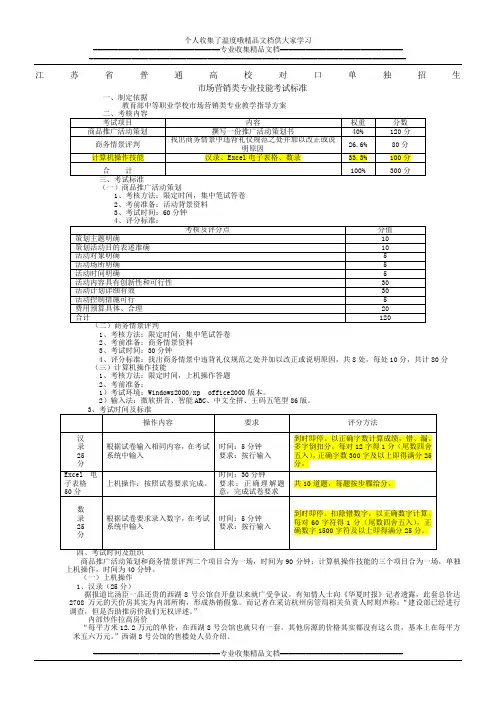 江苏省普通高校对口单独招生市场营销技能考试大纲