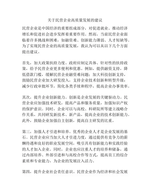 关于民营企业高质量发展的建议