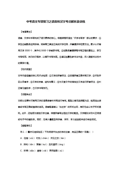 中考语文专项复习之语音和汉字考点解析及训练