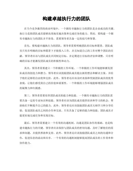 构建卓越执行力的团队
