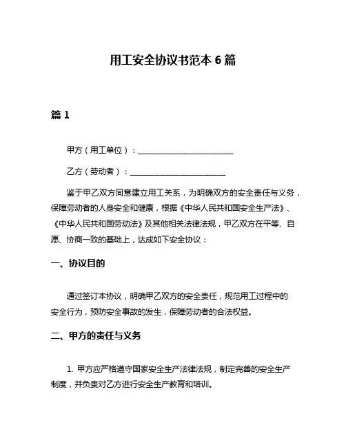 用工安全协议书范本6篇