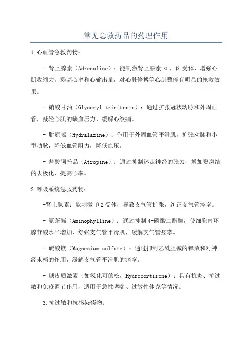 常见急救药品的药理作用
