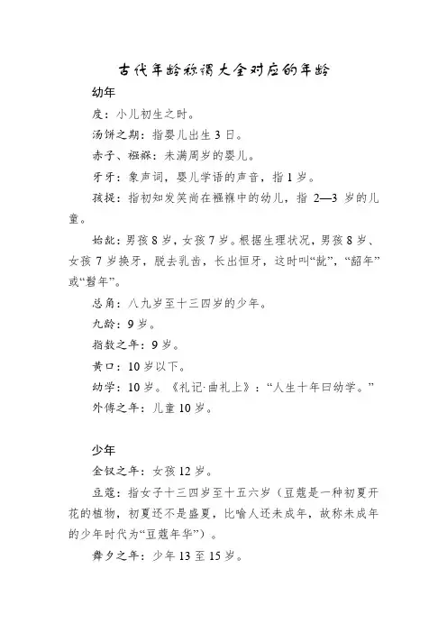 古代年龄称谓大全对应的年龄