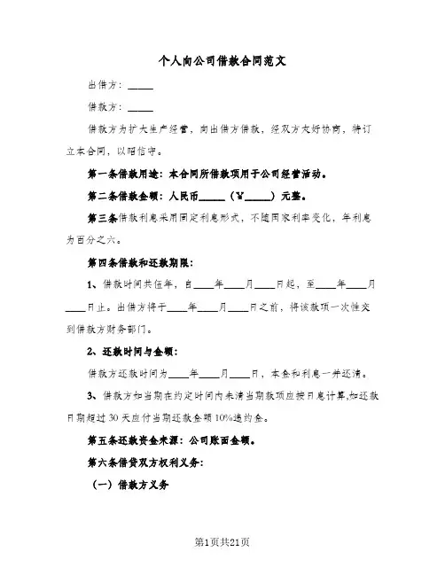 个人向公司借款合同范文（5篇）