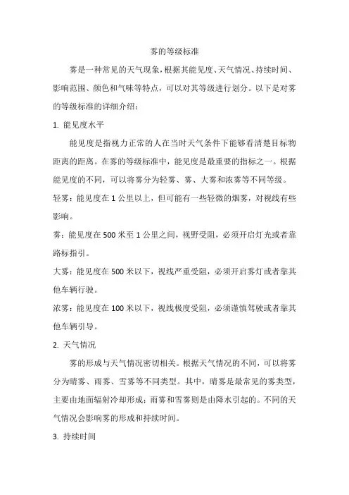 雾的等级标准