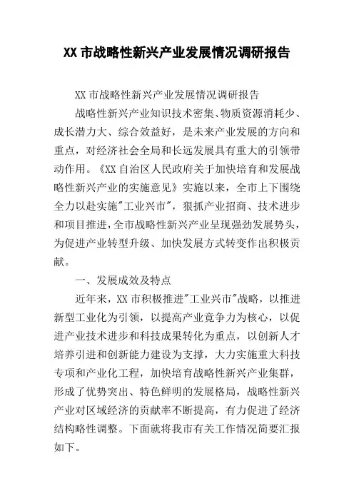 XX市战略性新兴产业发展情况调研报告