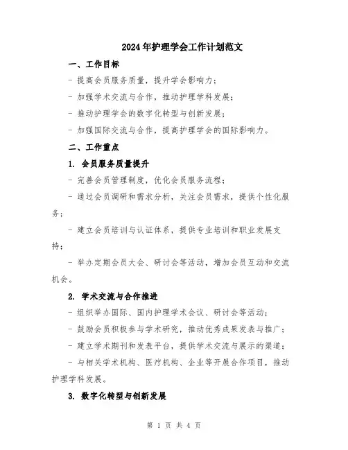 2024年护理学会工作计划范文