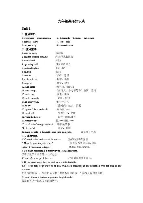 人教版九年级英语重点知识梳理(词汇,短语,句型,语法)