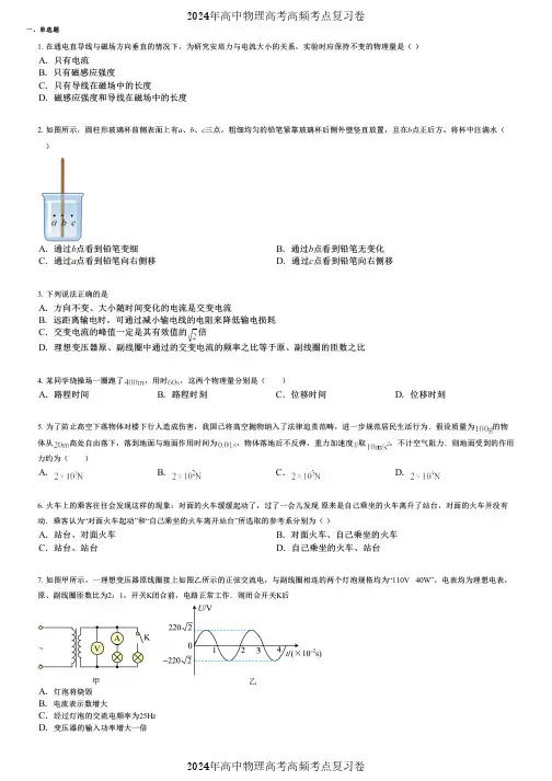 2024年高中物理高考高频考点复习卷(各年高考真题组成) (2503)