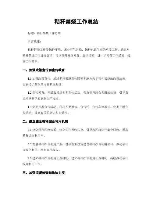 秸秆禁烧工作总结