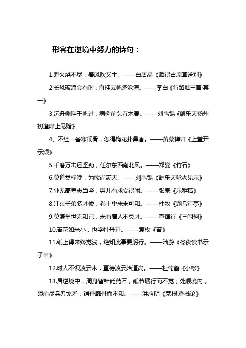 形容在逆境中的努力 诗句
