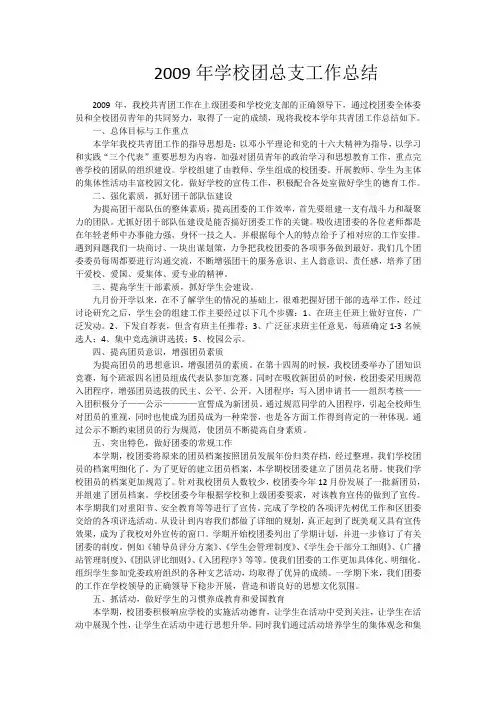 2009年学校团总支工作总结
